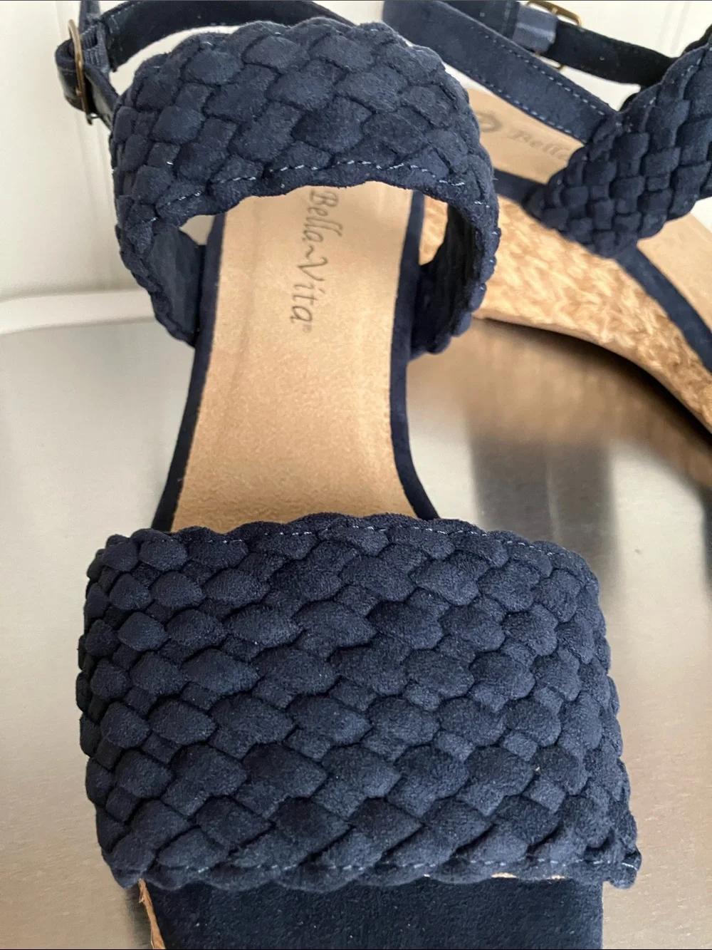 Bella Vita Mariella Navy Woven Espadrille Wedge Slingback Sandals 7.5M